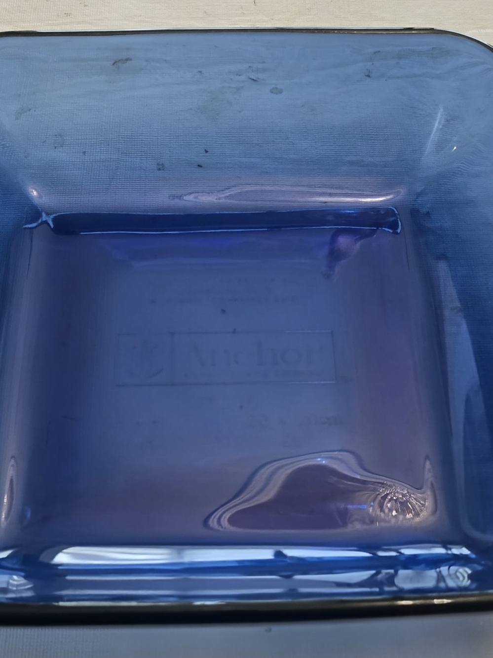 Blue Glass Square Dish with Anchor Logo New 2 Qtz